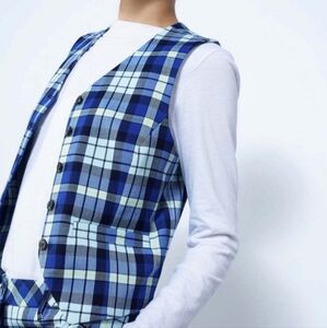 NWT Wildfang Empower Blue White Yellow Tartan Vest Small